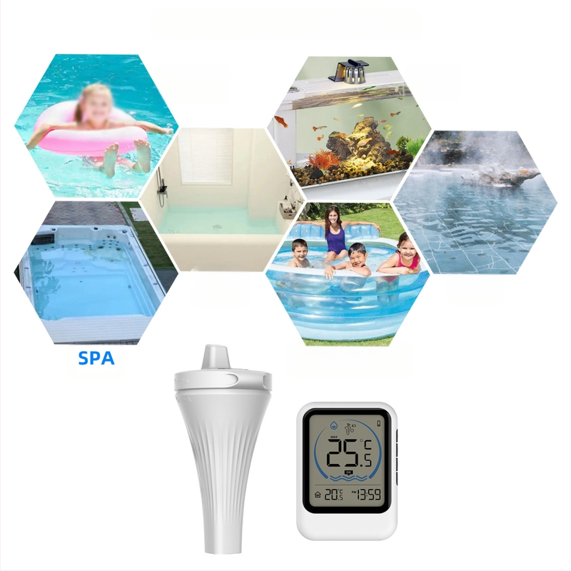 Bezvadu plūstošs ūdens termometrs baseinam, akvārijam un vannai – viegli lasāms displejs