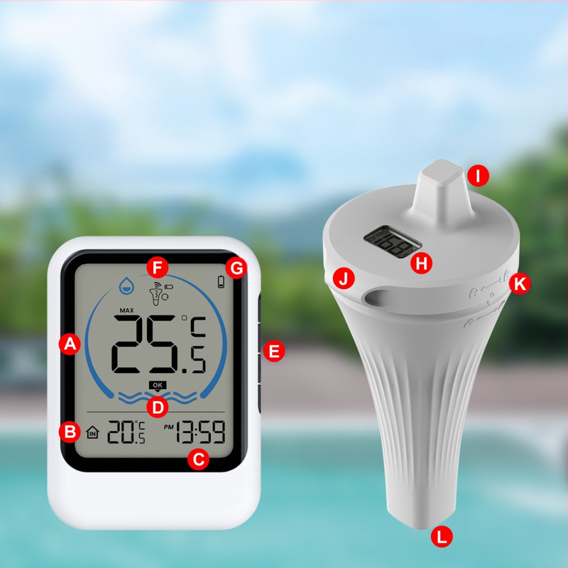 Bezvadu plūstošs ūdens termometrs baseinam, akvārijam un vannai – viegli lasāms displejs