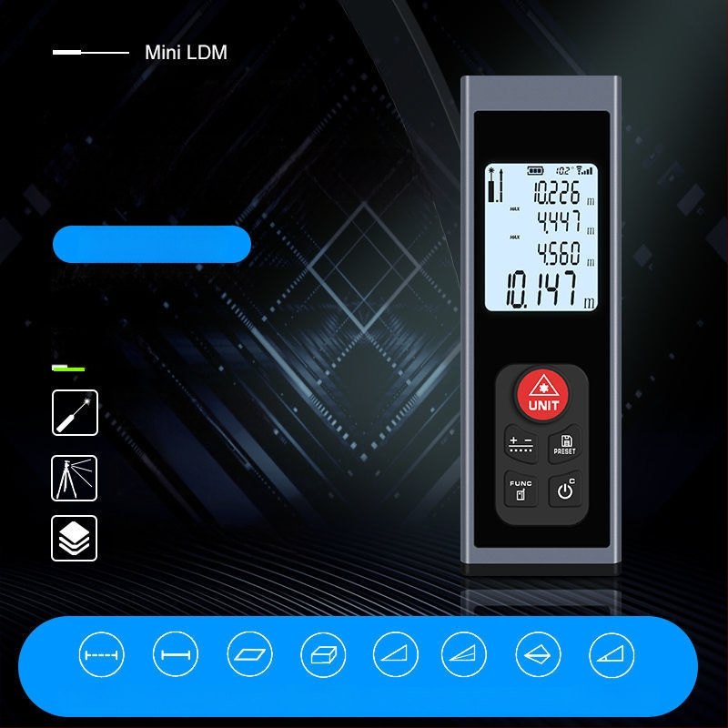 Mini lazerinis atstumo matuoklis su skaitmenine linijele, įkraunamas, infraraudonųjų spindulių matavimas, aukštas tikslumas.