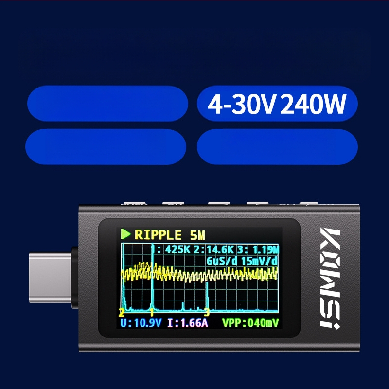 USB-C тестер за зареждане, цифров амперметър и волтметър, мощностомер, модел KWS-X1