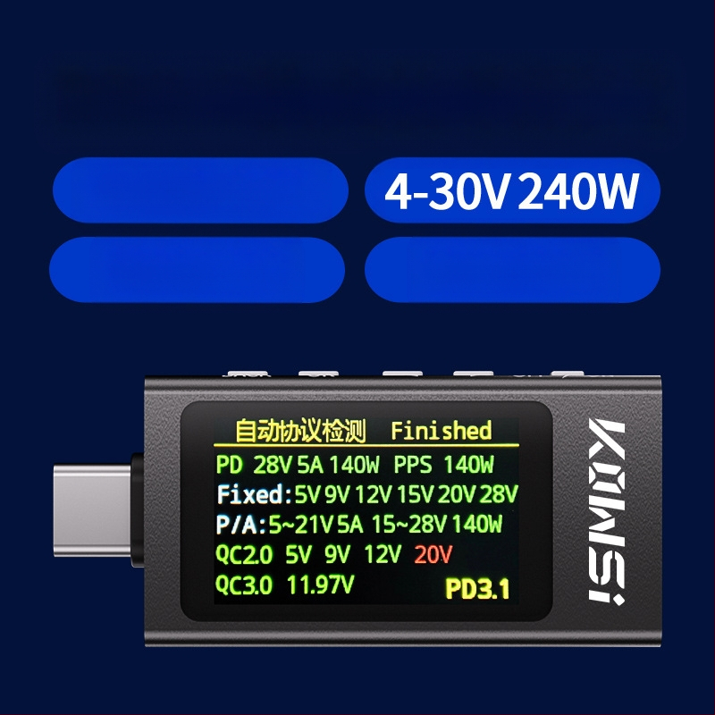 USB-C тестер за зареждане, цифров амперметър и волтметър, мощностомер, модел KWS-X1