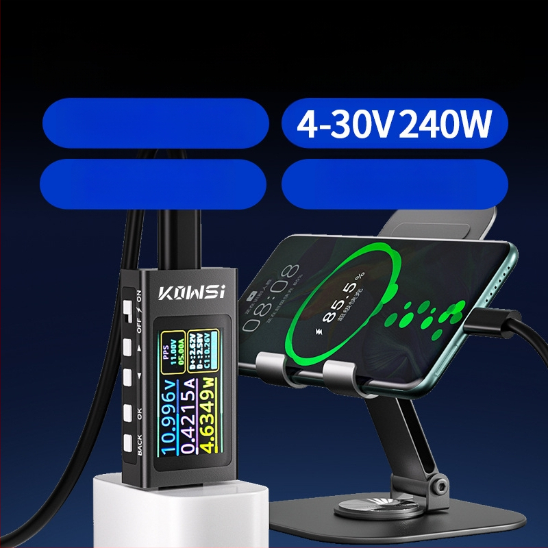 USB-C тестер за зареждане, цифров амперметър и волтметър, мощностомер, модел KWS-X1