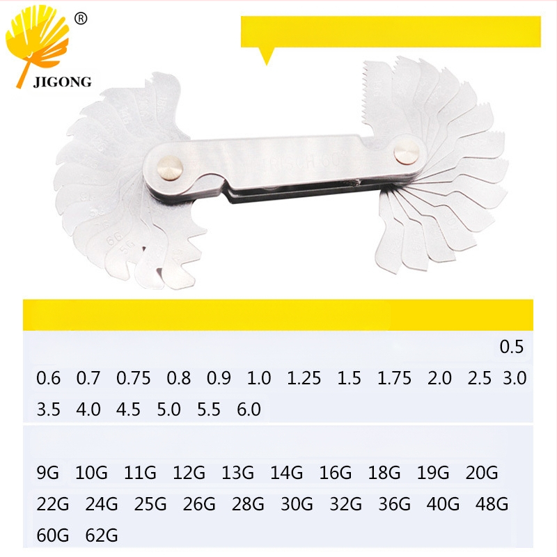 Journalists 4-елементен комплект резбов калибър и център калибър, 55°–60°, метрично-инчов интегриран