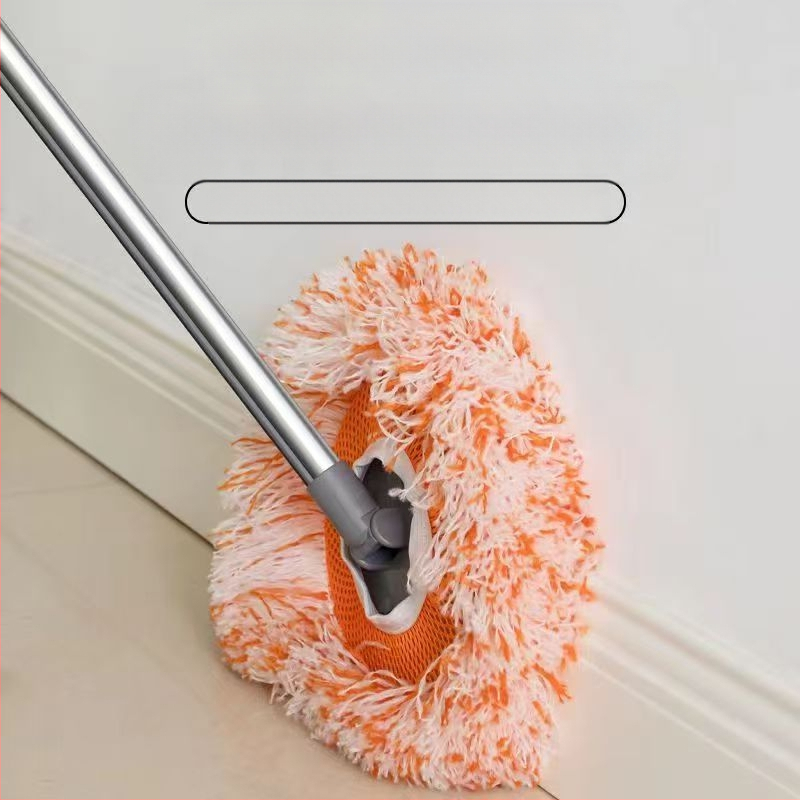 Πολυλειτουργικός επίπεδος mop με σχέδιο ηλίανθου, κεφαλή από μικροΐνες και ράβδο από ανοξείδωτο ατσάλι; κεφαλή από βαμβακερή γάζα; απομάκρυνση νερού 80–90%; φόρτος κάτω από 10 κιλά.