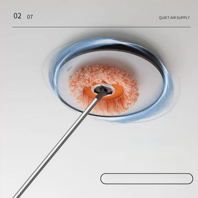 Πολυλειτουργικός επίπεδος mop με σχέδιο ηλίανθου, κεφαλή από μικροΐνες και ράβδο από ανοξείδωτο ατσάλι; κεφαλή από βαμβακερή γάζα; απομάκρυνση νερού 80–90%; φόρτος κάτω από 10 κιλά.