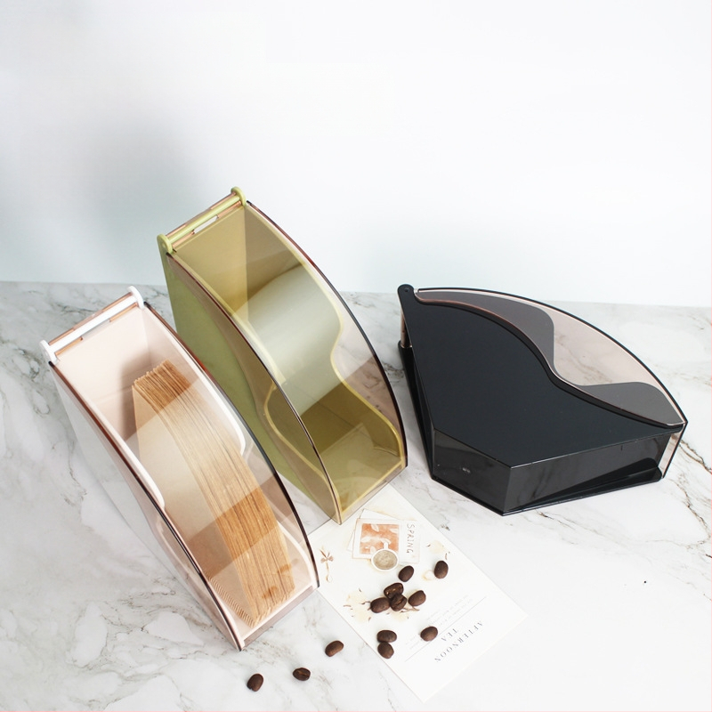 Plastikinė dulkių nepraleidžianti filtrų popieriaus dėžutė su V60 filtrų laikikliu kavinei, šiuolaikiškas minimalistinis stilius, pritaikomas