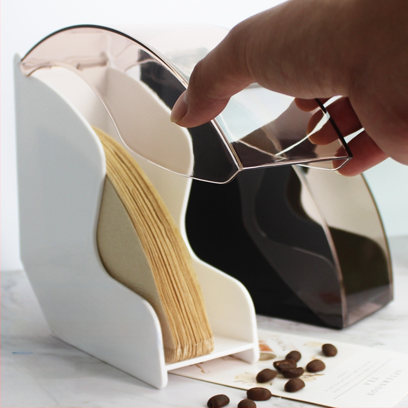 Plastikinė dulkių nepraleidžianti filtrų popieriaus dėžutė su V60 filtrų laikikliu kavinei, šiuolaikiškas minimalistinis stilius, pritaikomas