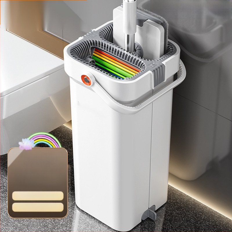 Plokščias grindų šluostė namų naudojimui su nerūdijančio plieno mentele, keturių krypčių spaudimo sistema, 2 kg apkrova, vienos pavaros mechanizmas