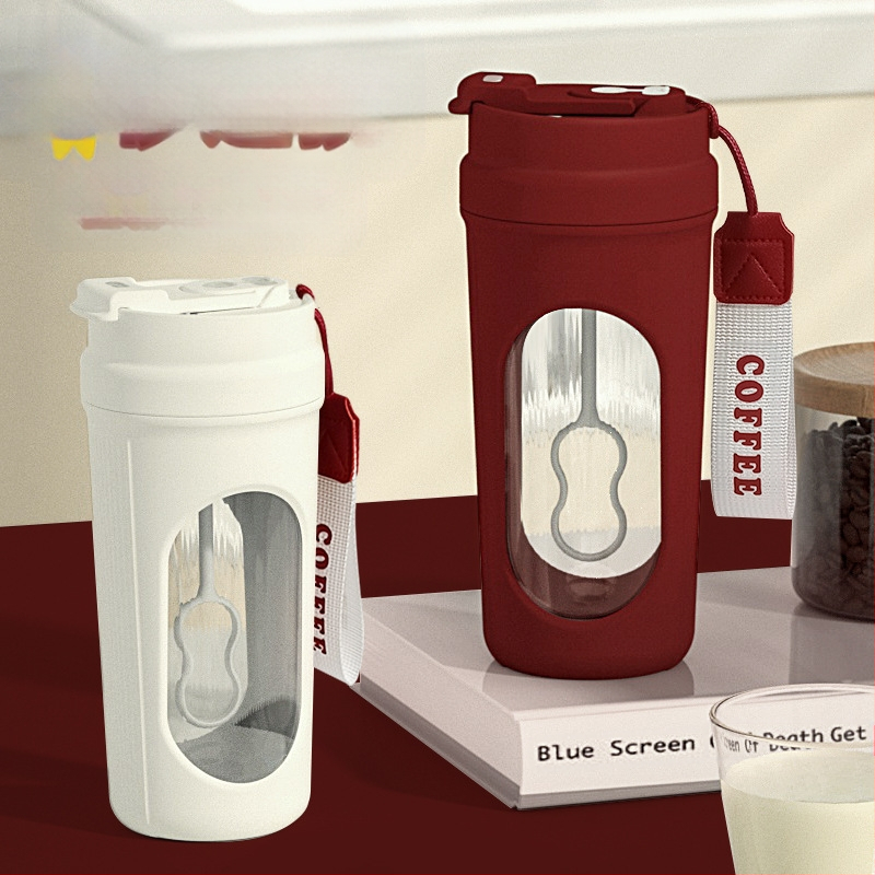 Paprasto stiliaus PC sporto vandens taurė su matavimo skalė, nešiojamas fitneso shakeris mergaitėms
