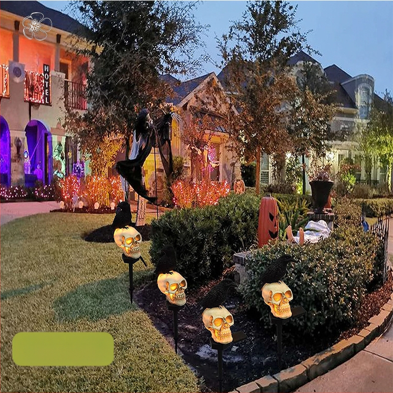 Solarna vanjska vrtna lampica, vodootporna IP65, dekorativna Halloween lubanja i gavran, lampica od smole za vrtni krajolik