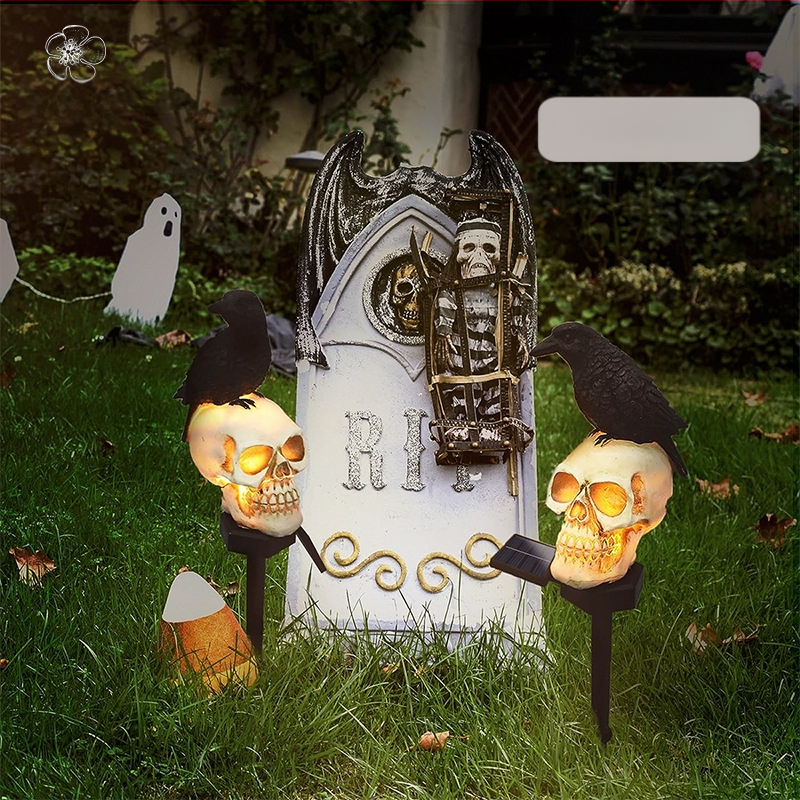 Solarna vanjska vrtna lampica, vodootporna IP65, dekorativna Halloween lubanja i gavran, lampica od smole za vrtni krajolik