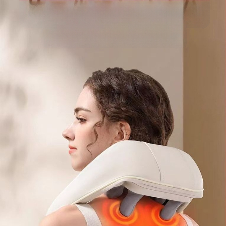 Kaklo ir pečių masažo šalikas su 4 masažo galvutėmis, infraraudonųjų spindulių terapija, įkraunamas, laikmatis