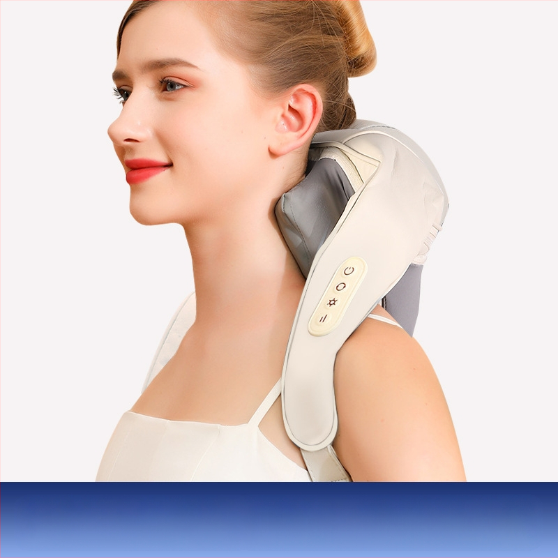 Kaklo ir pečių masažo šalikas su 4 masažo galvutėmis, infraraudonųjų spindulių terapija, įkraunamas, laikmatis