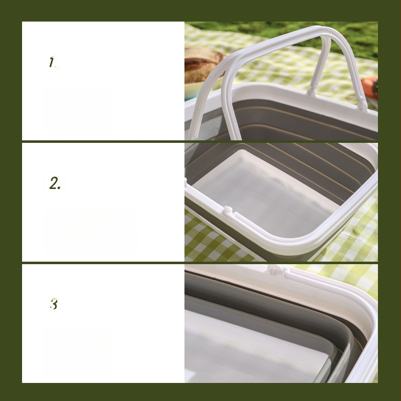 Кошница за съхранение със сгъваем телескопичен дизайн – пластмасова, за къмпинг и пикник, модерен минималистичен стил
