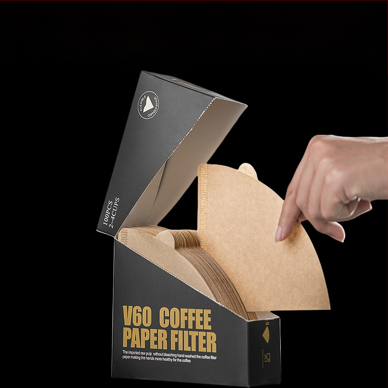 Kavos filtravimo popierius – fanos formos koninis V60, virgin wood pulp, vienkartinis paketas, Blue River