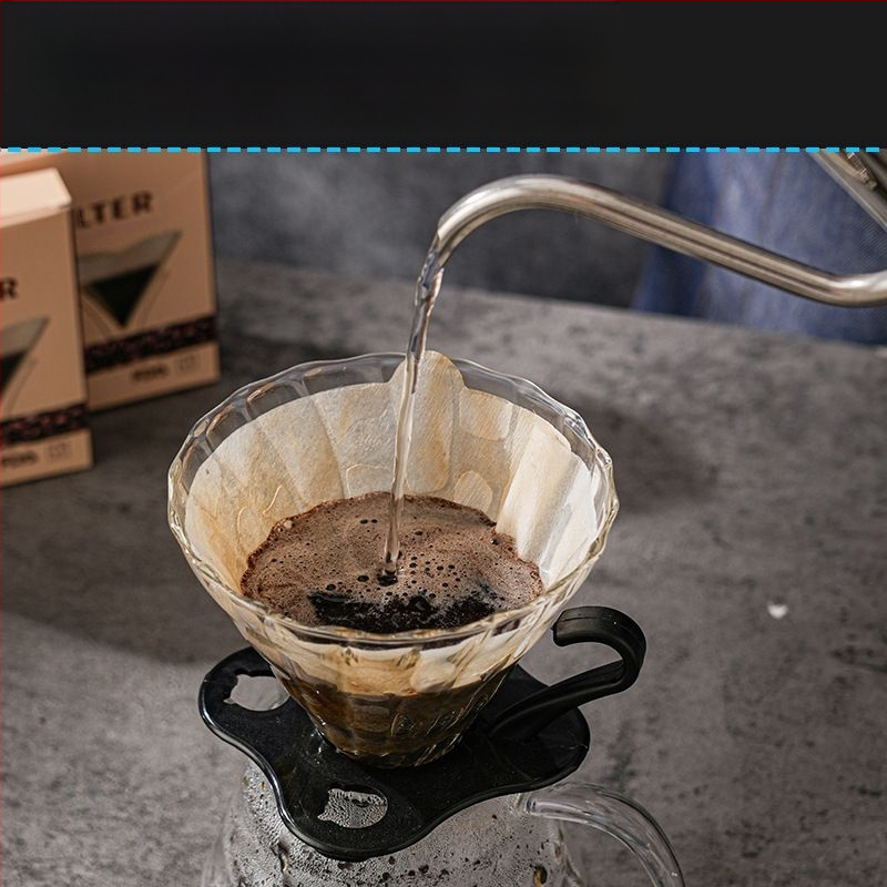 Kavos filtravimo popierius – fanos formos koninis V60, virgin wood pulp, vienkartinis paketas, Blue River