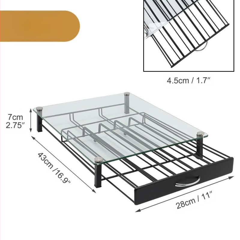 Държач за кафени капсули от ковано желязо, с чекмедже, прост и модерен дизайн, настолен, 1 ниво, многофункционален