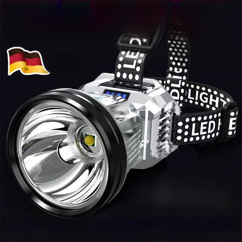 LED galvos žibintas su įkraunama 18650 baterija, atsparus vandeniui, 30 m šviesos spindulys, 8 valandų veikimo laikas, galvos dirželio tvirtinimas naktinei žvejybai