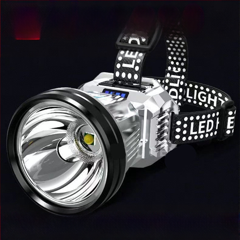 LED galvos žibintas su įkraunama 18650 baterija, atsparus vandeniui, 30 m šviesos spindulys, 8 valandų veikimo laikas, galvos dirželio tvirtinimas naktinei žvejybai