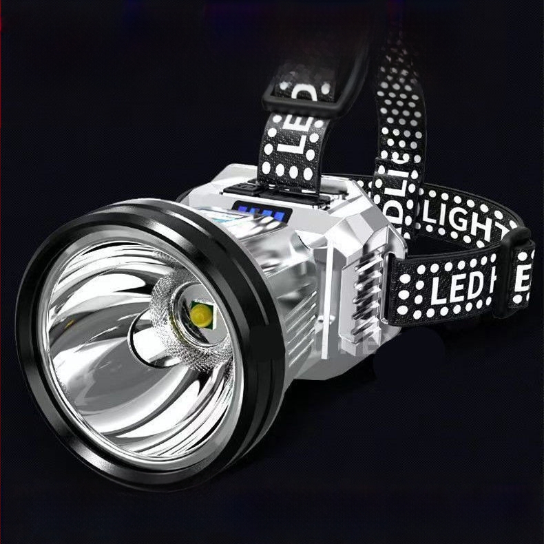 LED galvos žibintas su įkraunama 18650 baterija, atsparus vandeniui, 30 m šviesos spindulys, 8 valandų veikimo laikas, galvos dirželio tvirtinimas naktinei žvejybai