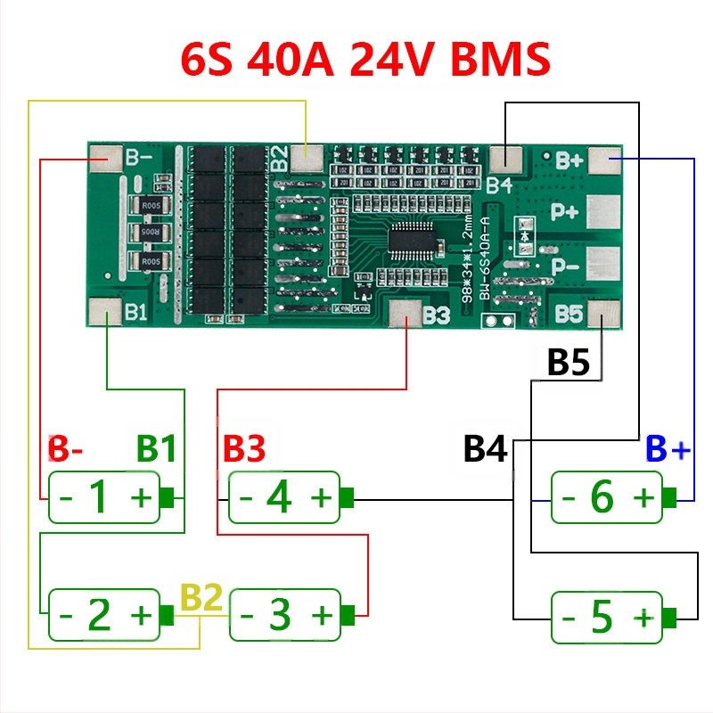 Jiaying Sheng 6S 22–24V 40A балансирана BMS литиева защитна платка (интегрирана)
