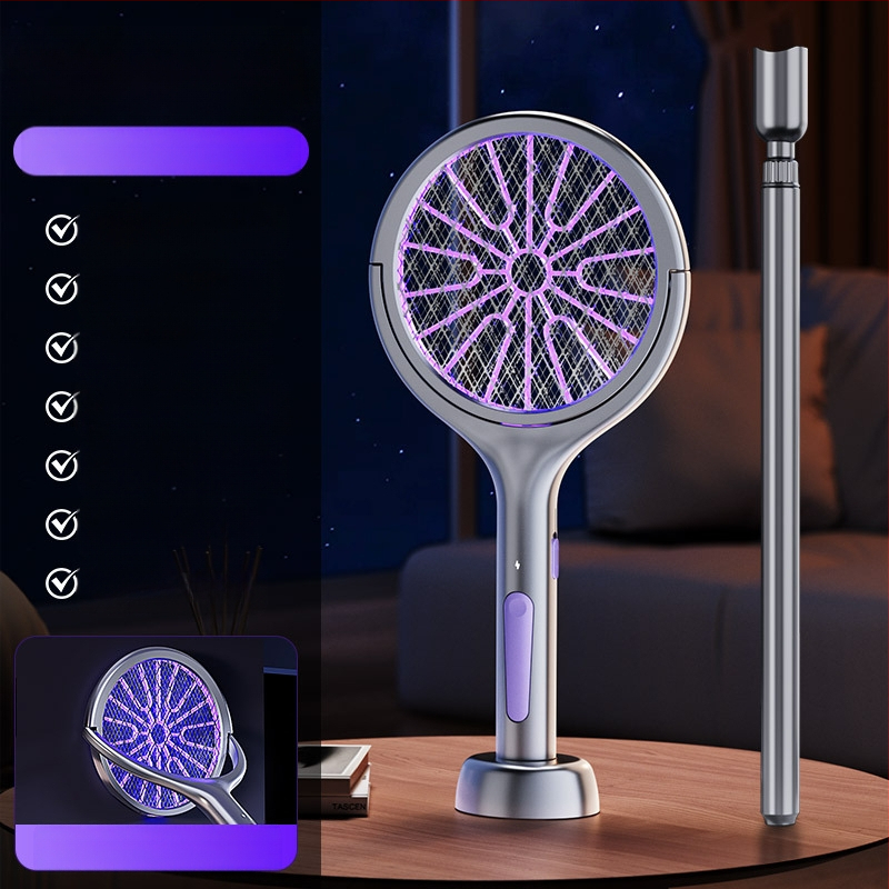 Ηλεκτρική συσκευή εξολόθρευσης κουνουπιών με τηλεσκοπική επέκταση, USB επαναφορτιζόμενη, αλουμινένιο πλέγμα, UV παγίδα, κάλυψη 11-20㎡