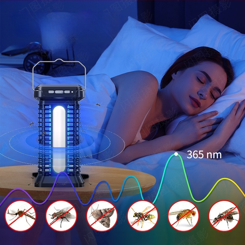 Λαμπτήρας εξολόθρευσης κουνουπιών με LED παγίδα και ηλεκτρικό σοκ, εσωτερική/εξωτερική χρήση, ενσωματωμένη μπαταρία 4000–5000mAh, φόρτιση 1–3 ώρες, κάλυψη 21–30㎡