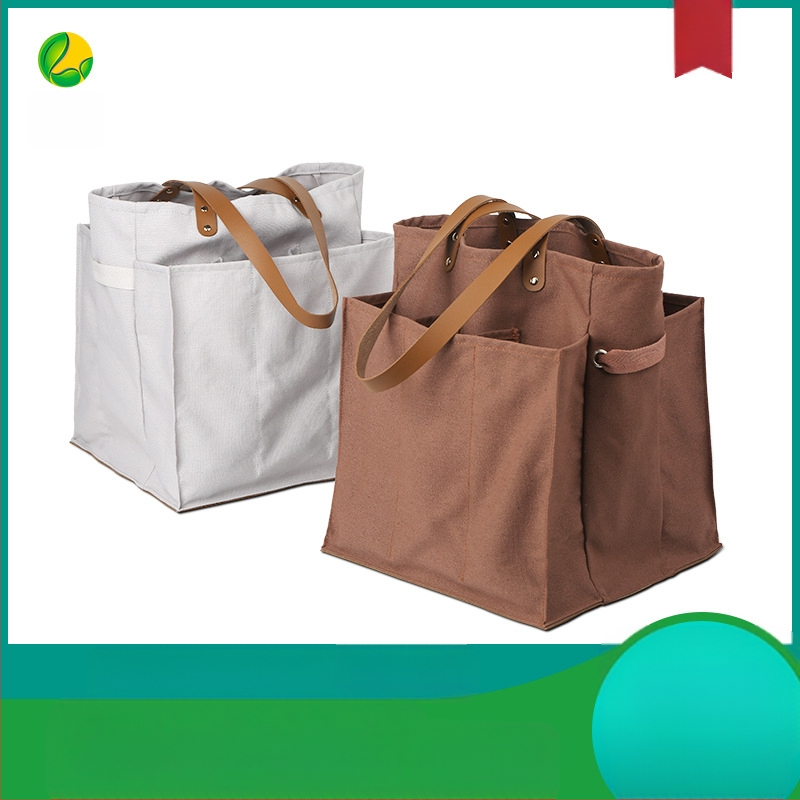 Padalinta audinio pirkinių tašė su odiniu nešiojamu modeliu saugojimui – 100% medvilnė; pagrindas ir šoniniai skydeliai; termininis perdavimas spausdinimas; svoris 340 g