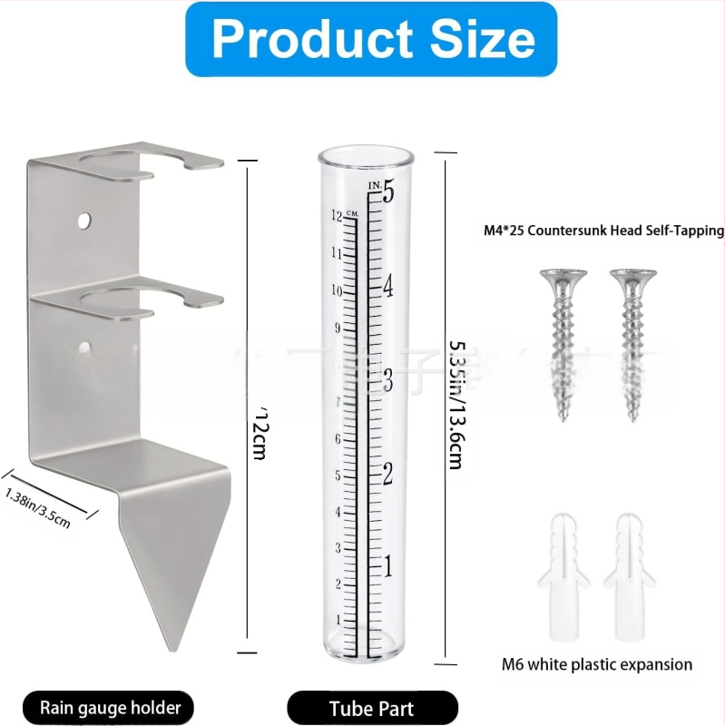 Lietaus matuoklis XY-155 iš nerūdijančio plieno tvirtinimo rėmas su stulpo laikikliu lauko sode, 0–7 skalė