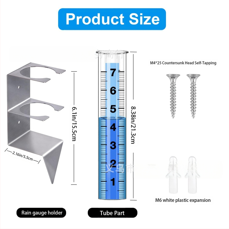 Lietaus matuoklis XY-155 iš nerūdijančio plieno tvirtinimo rėmas su stulpo laikikliu lauko sode, 0–7 skalė