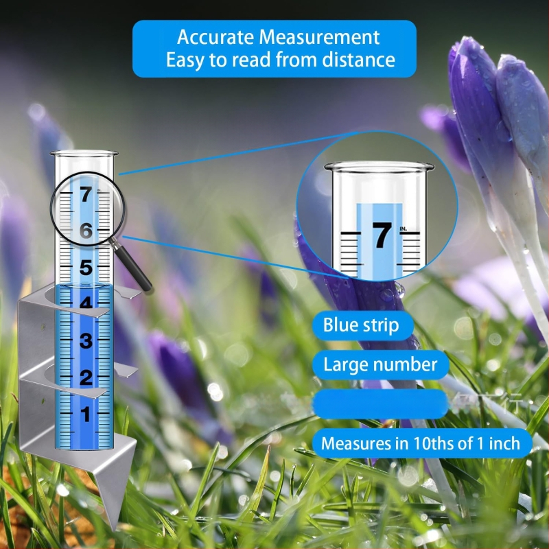 Lietaus matuoklis XY-155 iš nerūdijančio plieno tvirtinimo rėmas su stulpo laikikliu lauko sode, 0–7 skalė