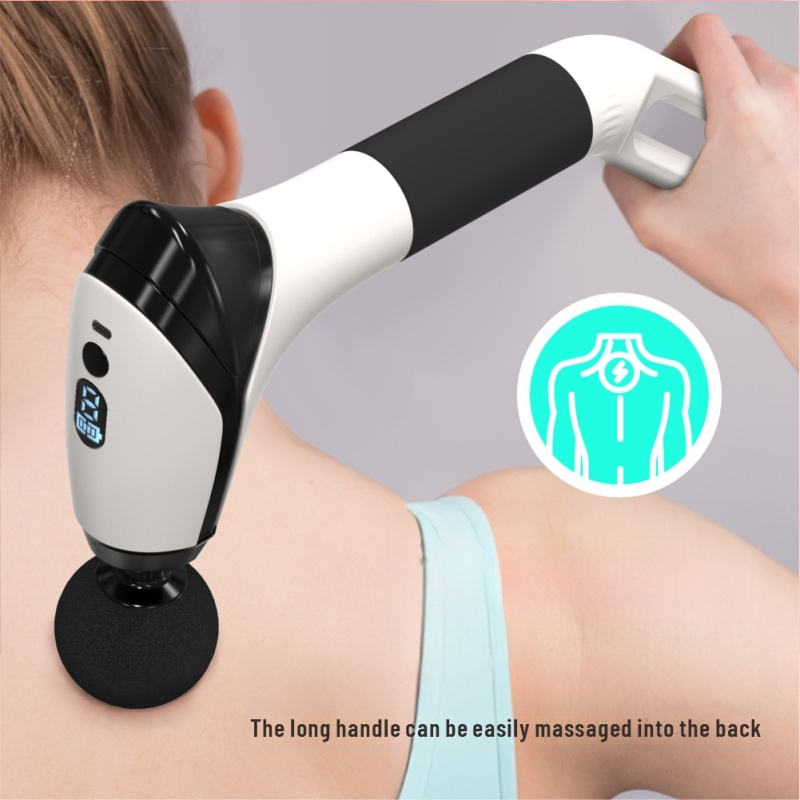 Perkusinis masažo įrankis su ilga rankena, įdiegta baterija (1–3 h), 6+ galvutės, nešiojamas, kelių greičių reguliavimas