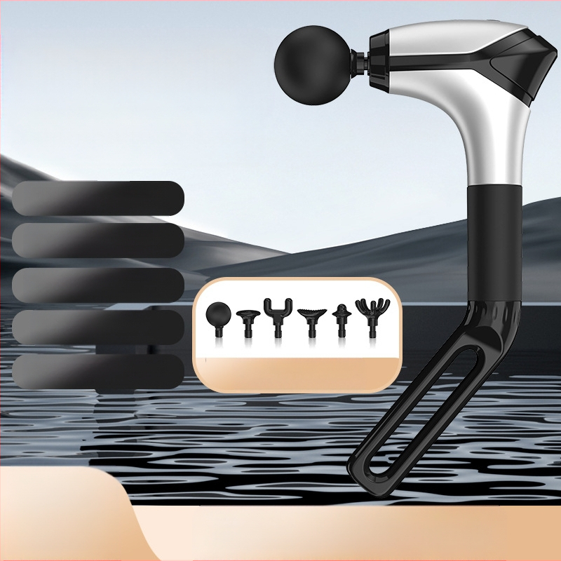 Fasijos masažo įrenginys su kaklo antgaliu, aukšto dažnio vibracijos, 6 galvutės, LCD ekranas, 5+ greičiai, tylus veikimas iki 36 dB