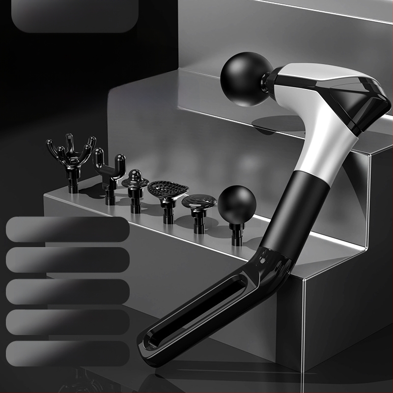 Fasijos masažo įrenginys su kaklo antgaliu, aukšto dažnio vibracijos, 6 galvutės, LCD ekranas, 5+ greičiai, tylus veikimas iki 36 dB