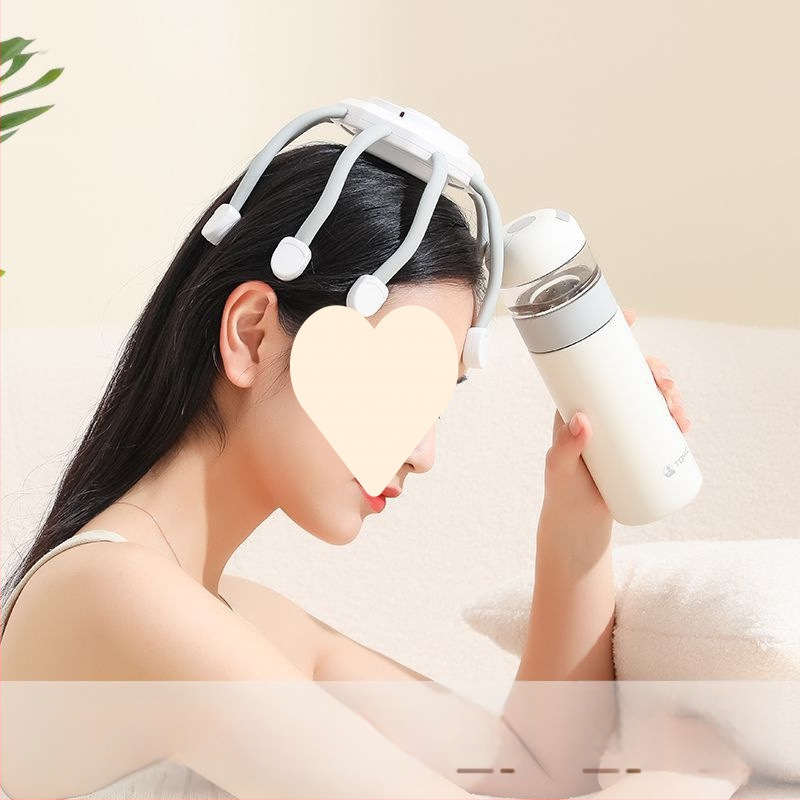 Bandă de masaj pentru cap cu baterie reîncărcabilă, control prin buton, masaj de frământare, transmisie variabilă continuă