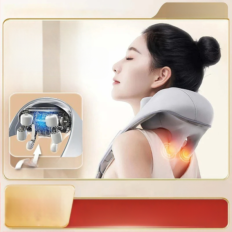 Bezvadu kakla masieris ar mīcīšanas funkciju, karsto kompresiju un infrasarkano terapiju, 6 galviņas, uzlādējams modelis 106
