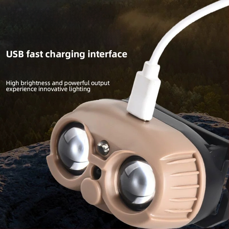 LED galvos žibintas su USB įkrovimu, atsparus vandeniui, 10 m atstumas, 20 valandų veikimo laikas