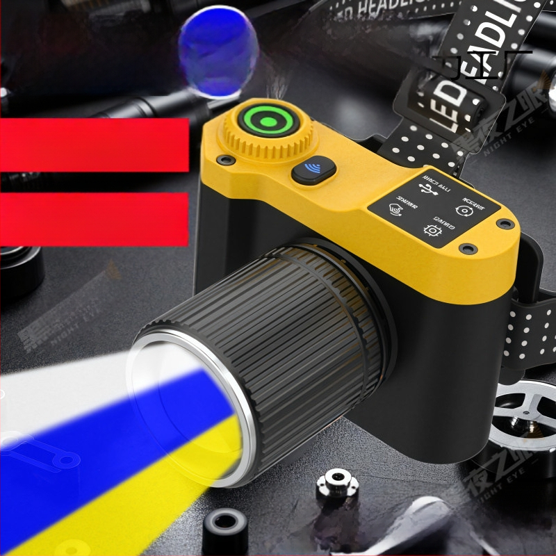 LED galvos žibintu 60W, įkraunamas, naktinei žvejybai - inžineriniai plastikai