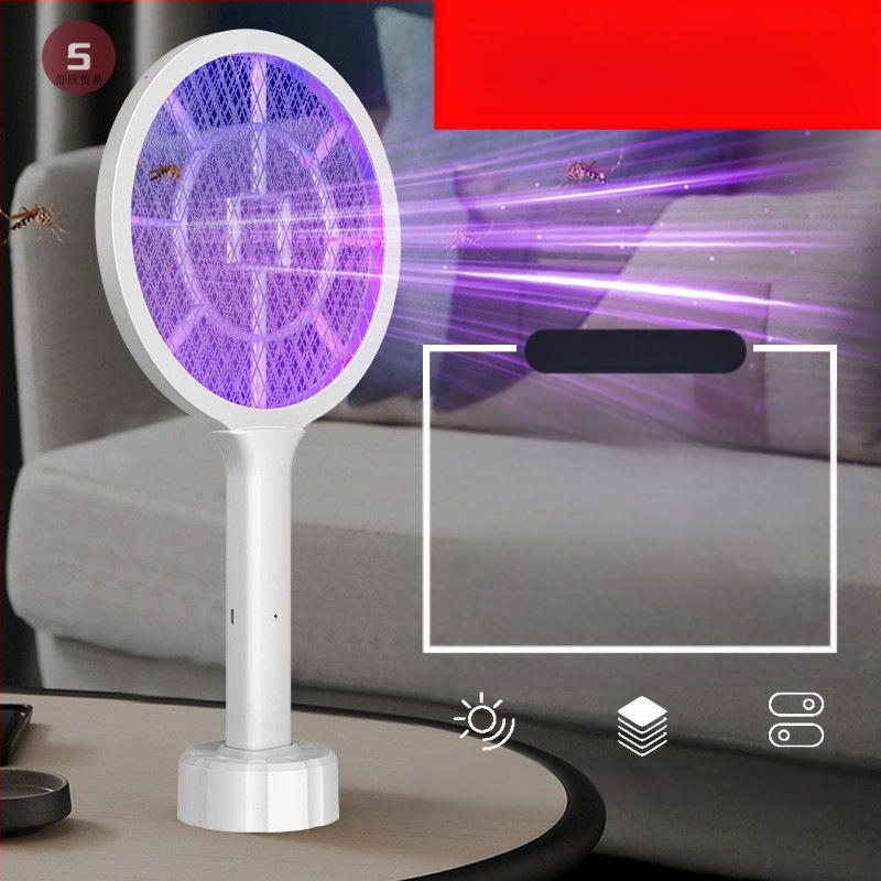 Δύο σε ένα ηλεκτρικό φτυάρι εντομοκτόνο για κουνούπια με USB φόρτιση, LED παγίδα για κουνούπια για κάλυψη 11–20 m², ενσωματωμένη μπαταρία 500 mAh, πλέγμα νικέλιο-ψευδάργυρο-σίδηρο.