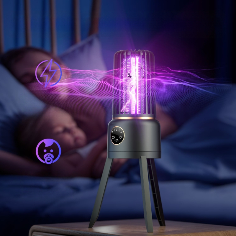 Λάμπα εξόντωσης κουνουπιών για εσωτερική/εξωτερική χρήση — παγίδα LED με φως και ηλεκτρικό σοκ, ενσωματωμένη μπαταρία 2000–2500mAh, κάλυψη 11–20㎡