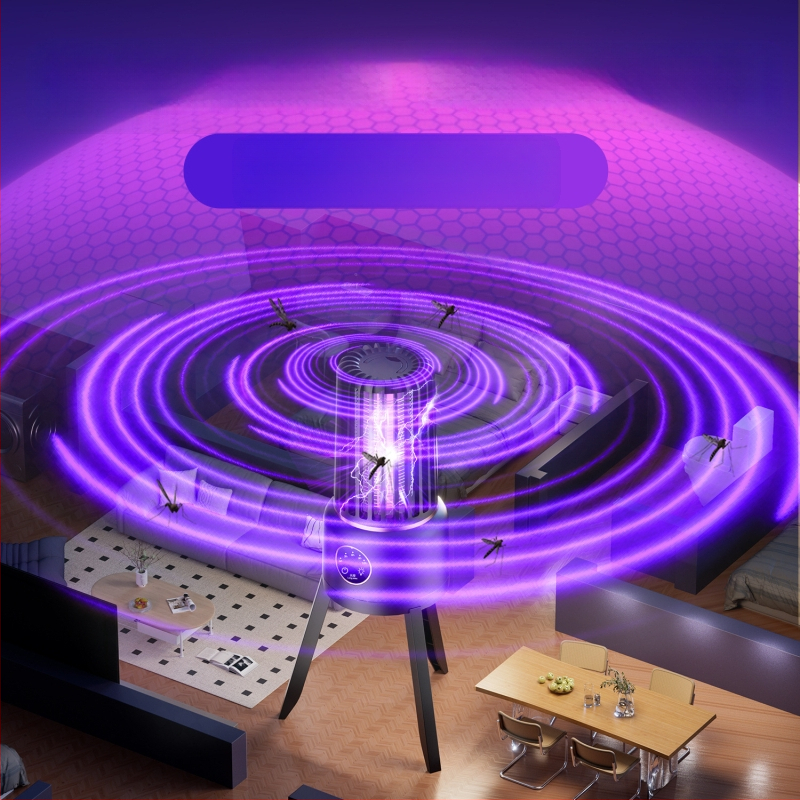 Λάμπα εξόντωσης κουνουπιών για εσωτερική/εξωτερική χρήση — παγίδα LED με φως και ηλεκτρικό σοκ, ενσωματωμένη μπαταρία 2000–2500mAh, κάλυψη 11–20㎡