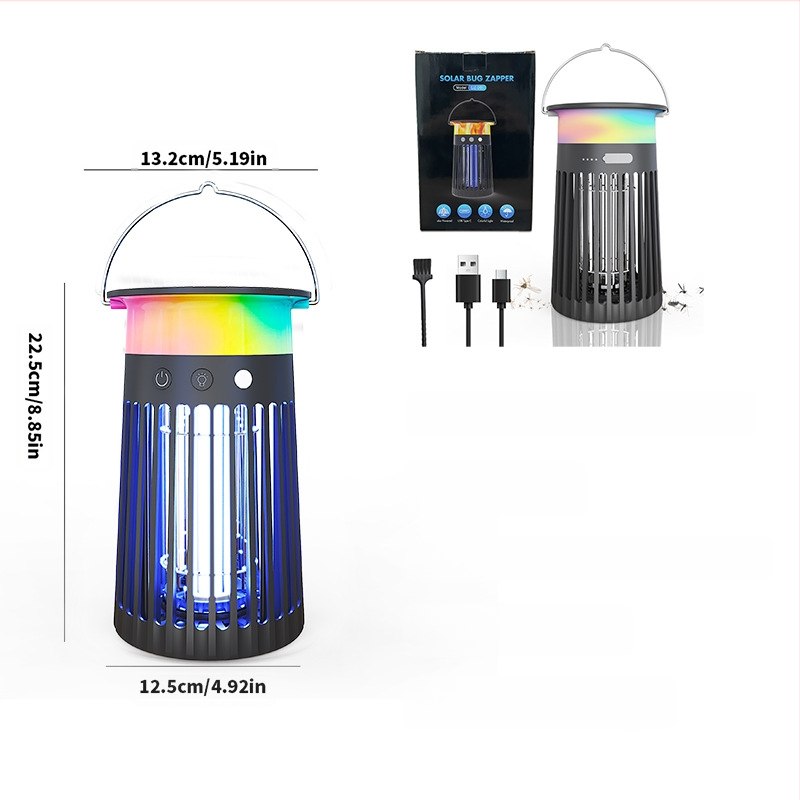 Saulės įkrovimo komarų naikinimo lemputė su UV šviesa ir elektriniu šoku, tinkama viduje ir lauke, modelis SMW-091, 1500 mAh baterija, tarnavimo laikas 8–12 val.