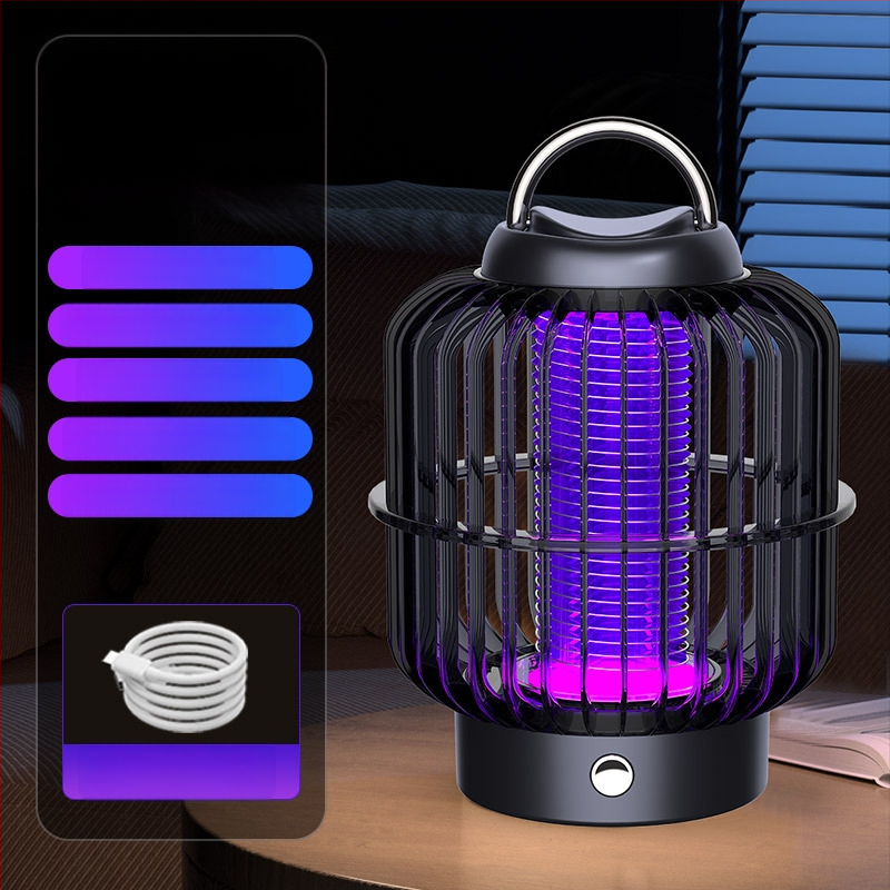 Λαμπτήρας εξολόθρευτής κουνουπιών με ηλεκτρικό χτύπημα, στυλ κλουβιού πουλιού, με ενσωματωμένη μπαταρία, LED περιβαλλοντικό φως, κάλυψη 21–30㎡, φόρτιση σε 1 ώρα