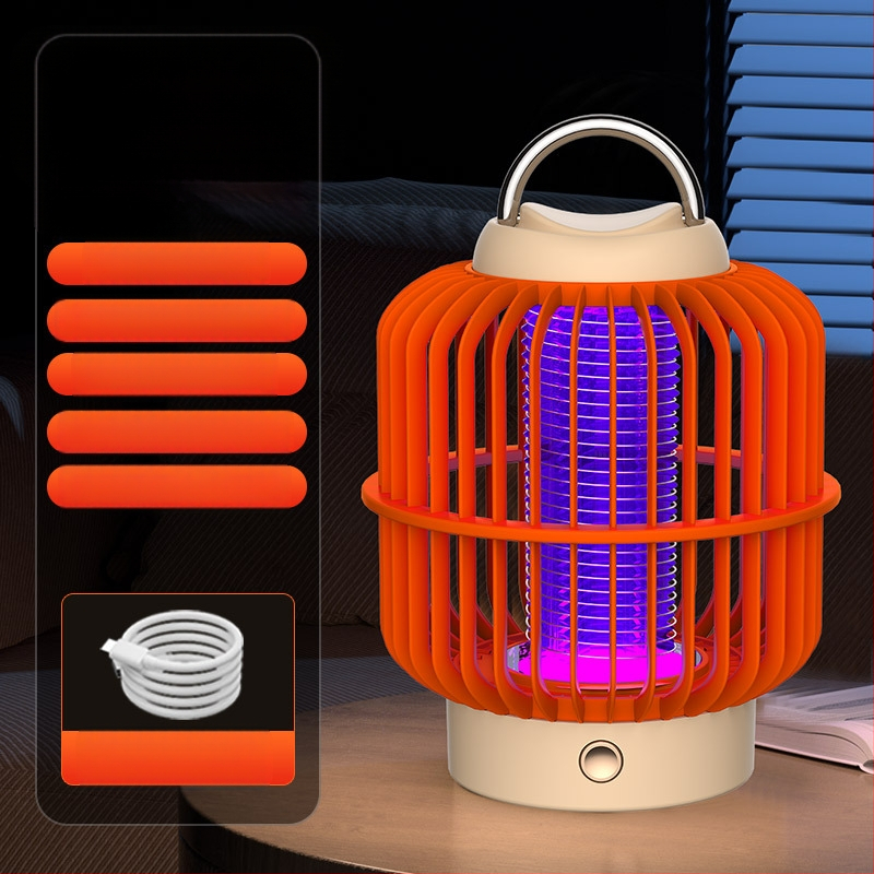 Λαμπτήρας εξολόθρευτής κουνουπιών με ηλεκτρικό χτύπημα, στυλ κλουβιού πουλιού, με ενσωματωμένη μπαταρία, LED περιβαλλοντικό φως, κάλυψη 21–30㎡, φόρτιση σε 1 ώρα