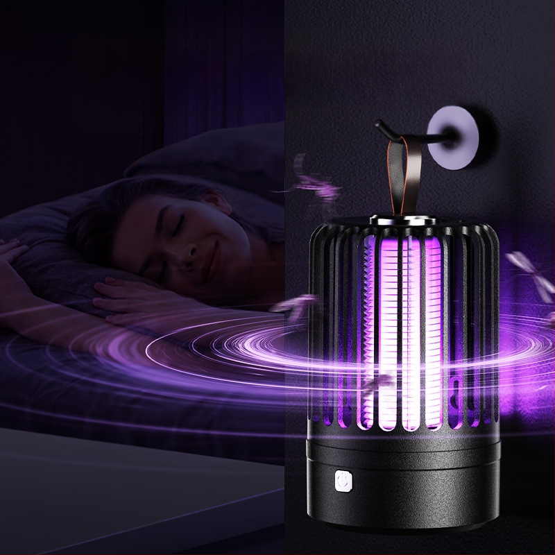 Λάμπα εξόντωσης κουνουπιών με ενσωματωμένη μπαταρία, USB επαναφορτιζόμενη, 360° ηλεκτρικό σοκ και παγίδα φωτεινών κυμάτων, εσωτερική/εξωτερική χρήση, κάλυψη 21–30㎡