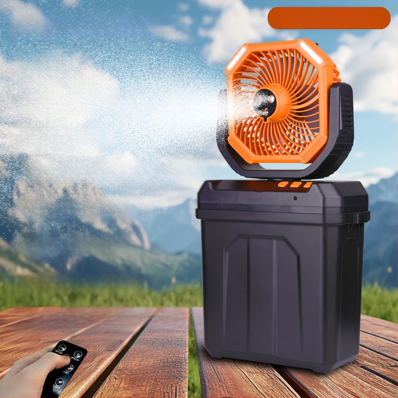 Purškimo ventiliatorius kempingui su USB maitinimu, palapinės apšvietimas, 3 ašmenys, įmontuota 6000mAh baterija, 4 greičiai, nuotolinio valdymo