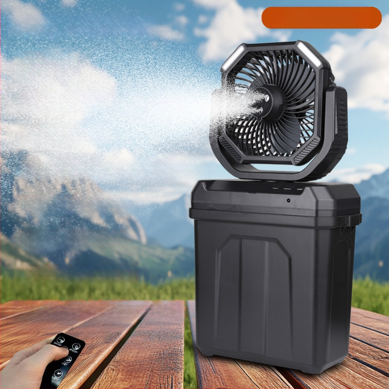 Purškimo ventiliatorius kempingui su USB maitinimu, palapinės apšvietimas, 3 ašmenys, įmontuota 6000mAh baterija, 4 greičiai, nuotolinio valdymo