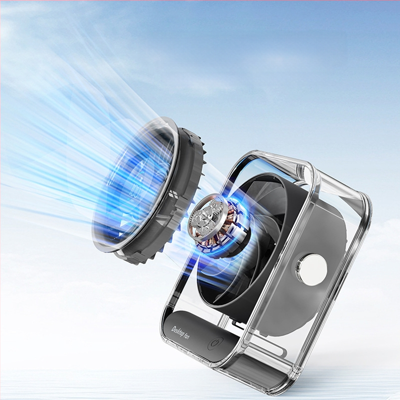 Stalo USB ventiliatorius su įdiegta baterija 4000-6000 mAh, brushless variklis, 6 mentelės, 5 V