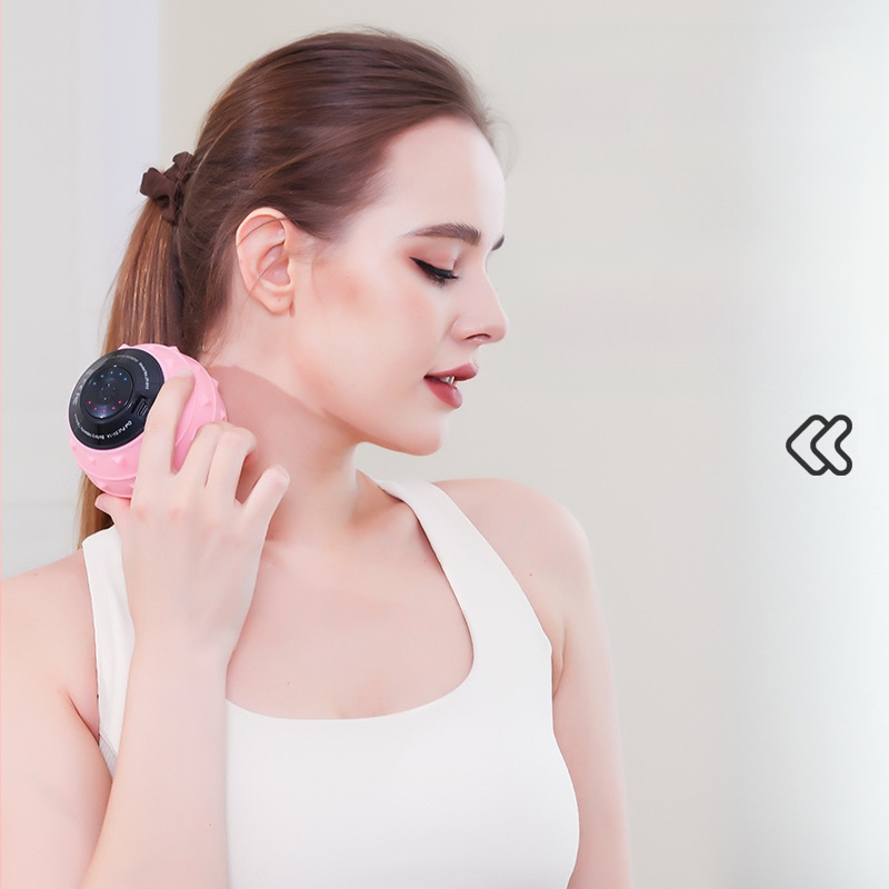 Vibracinis masažo kamuolys visam kūnui - elektrinė fascijos kamuolys raumenų atsipalaidavimui, fitnesui ir jogai | Medžiaga: ABS + silika gelis, USB įkrovimas, baterijos veikimo laikas ~3 val., CE/ROHS/FCC sertifikatai