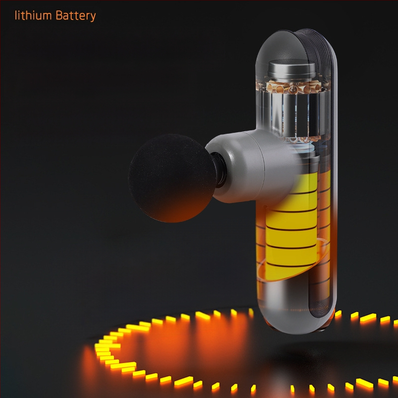 Mini nešiojamas fascijos masažo prietaisas namų naudojimui; šepetėlių motoras; iki 5-ojo greičio ar aukštesnis; 4 masažo galvutės; įmontuota baterija; triukšmas mažiau kaip 36 dB